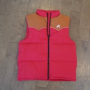 Malbon Vest Mens Large Red Brown Nylon Puffer Quilted Full Zip Insulated Golf